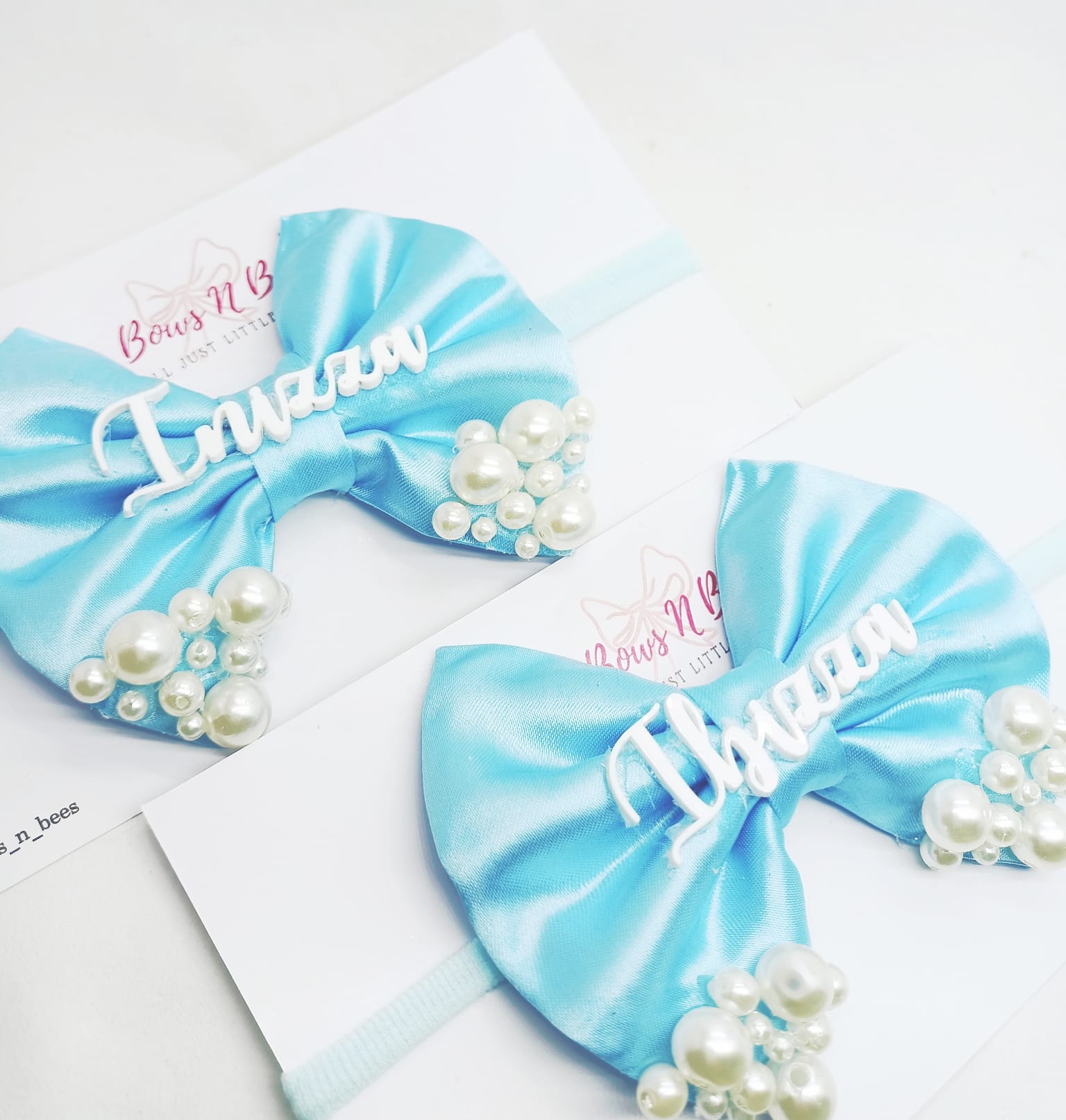 Name Pearl Bow Headband/Clip