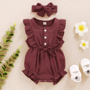 Elora Romper with headband- (Dusty Meroon)